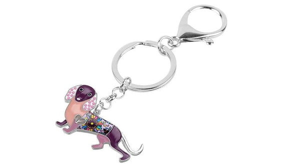 Enamel Alloy Rhinestone Cute Dachshund Dog Animal Key Chains for Women - SolaceConnect.com