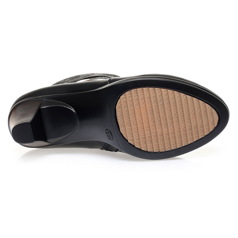 Fashion Genuine Leather Metal Decorative Thick Heel Short Boots for Women  -  GeraldBlack.com