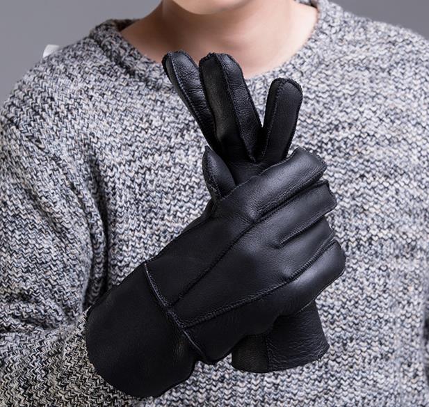 Fashion Men Leather Fur Winter Gloves Apparel Accessories Black Glove Mitten  -  GeraldBlack.com