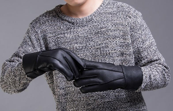 Fashion Men Leather Fur Winter Gloves Apparel Accessories Black Glove Mitten  -  GeraldBlack.com