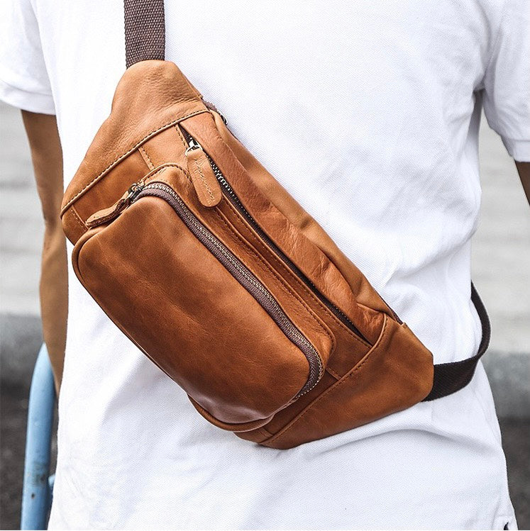 Genuine Leather Chest Bag Men Travel Fanny Pack Bag Male Belt Pouch Multifunction Cell Phone  -  GeraldBlack.com