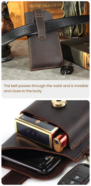 Genuine Leather Phone Holster for Men Phone Pouch Outdoor Travel Sports Walking Waist Pack Cell  -  GeraldBlack.com