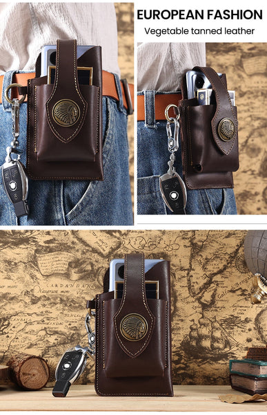 Genuine Leather Phone Holster for Men Phone Pouch Outdoor Travel Sports Walking Waist Pack Cell  -  GeraldBlack.com