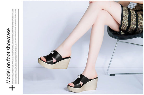 Genuine Leather Summer Wedges High Heel Platform Sandals for Women  -  GeraldBlack.com