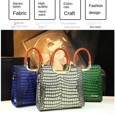 Genuine Leather Women Crocodile Pattern Lady Shoulder Messenger Bag Simple Elegant Portable Top Handle Bags  -  GeraldBlack.com