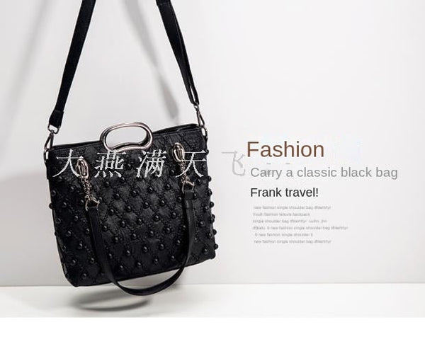 Genuine Leather Women';s Luxury Tote Shoulder Messenger Large Capacity Women Rivet Handbags  -  GeraldBlack.com