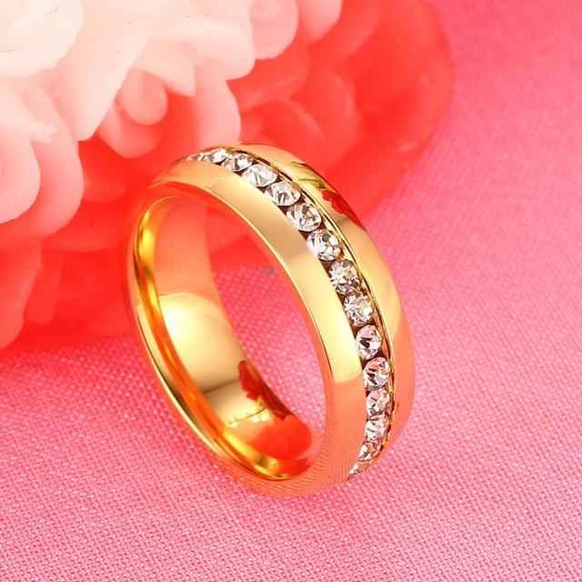 Gold Color 6mm Stainless Steel Engagement Wedding Rings for Men Women - SolaceConnect.com