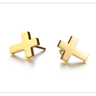 Gold Silver and Black Tone Stainless Steel Simple Cross Stud Unisex Earring - SolaceConnect.com