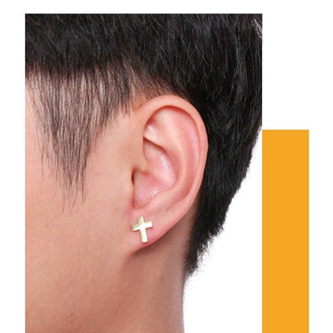 Gold Silver and Black Tone Stainless Steel Simple Cross Stud Unisex Earring - SolaceConnect.com