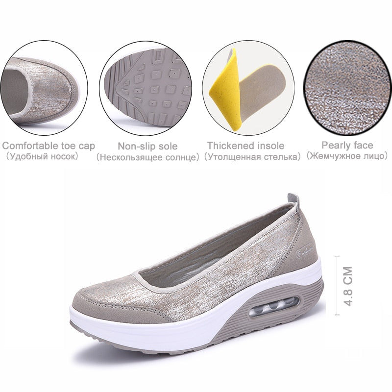 Gray Women Shallow Trainers Comfort Moccasins Slip-on Ballet Casual Shoes  -  GeraldBlack.com