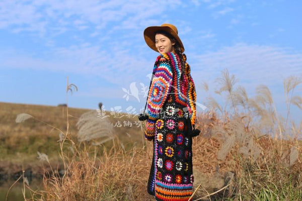 Handmade 100% Wool Long Sleeve Maxi National Sweaters for Women - SolaceConnect.com