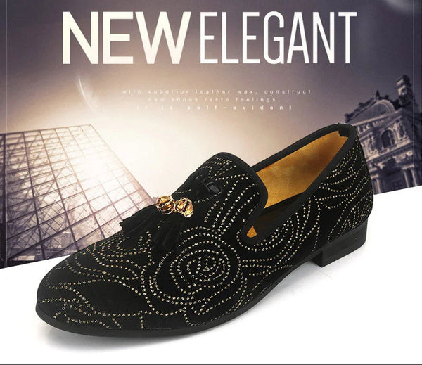 High End European And American Embroidered Shoes Set Lok Fu Personalized Rivet Rhinestone Loafers Shoes  -  GeraldBlack.com