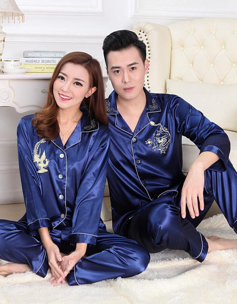 High Quality Ice Silk Pajamas Set with Long Sleeves for the Young Lover - SolaceConnect.com