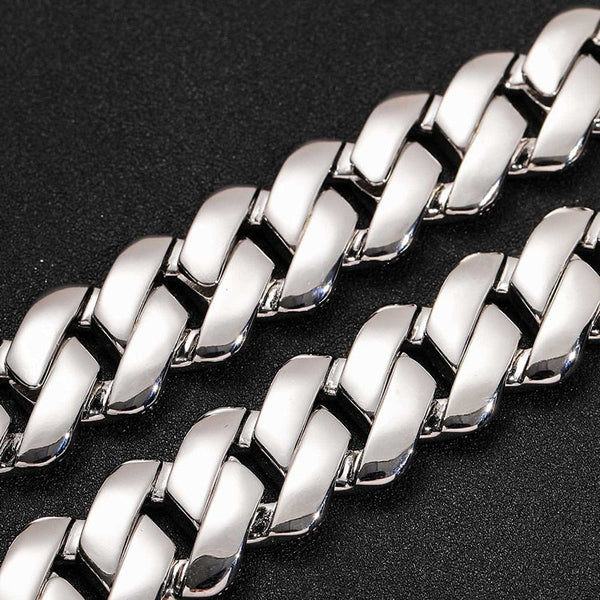 Hip Hop 3 Rows CZ Stone Paved Bling Ice Out 20mm Solid Big Heavy Rhombus Cuban Miami Link Chain Necklace for Men Rapper Jewelry  -  GeraldBlack.com