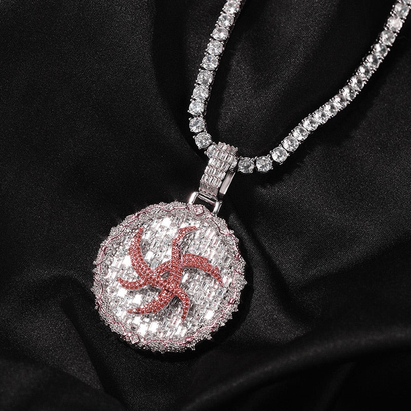 Hip Hop 3A+ CZ Stone Paved Bling Iced Out Rune and Heart Pattern Round Pendants Necklace for Men Rapper Jewelry Gold Color  -  GeraldBlack.com