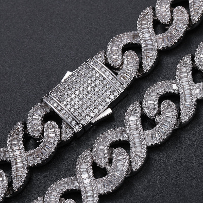 Hip Hop 5A CZ Stone Paved Bling Iced Out 14mm Solid Cuban Infinity Link Chain Chokers Necklaces for Men Rapper Jewelry  -  GeraldBlack.com