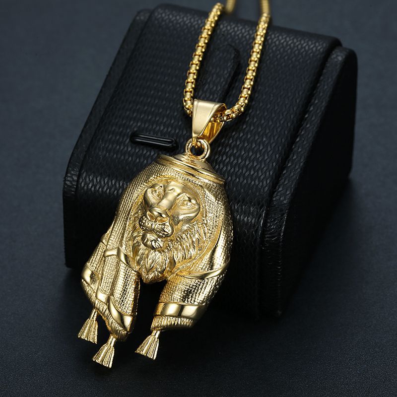 Hip Hop Rock Titanium Stainless Steel Scarf Lion Pendants Necklace for Men Punk Jewelry Gift Gold Silver Color  -  GeraldBlack.com