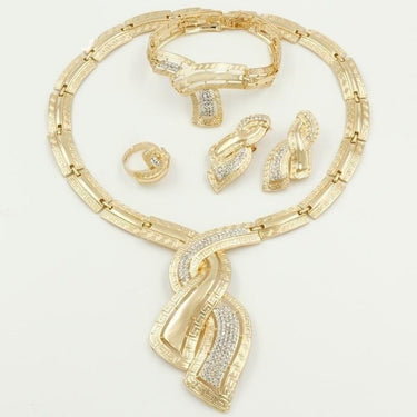 Italian African Bridal Fashion Gold Crystal Necklace Hoop Earrings Set - SolaceConnect.com