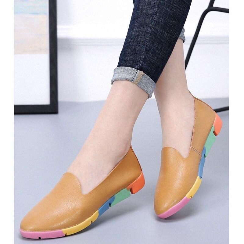 Large Autumn Women's Genuine Leather Pointed Toe Slip-on Flats Loafers  -  GeraldBlack.com