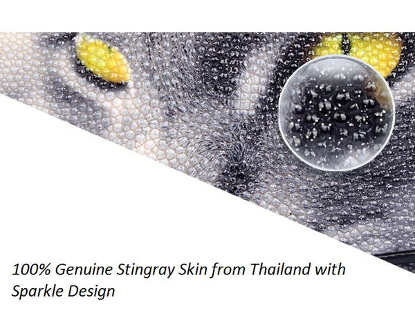 Large Capacity Unisex Kitty Cat Designer Exotic Genuine Stingray Skin Purse  -  GeraldBlack.com