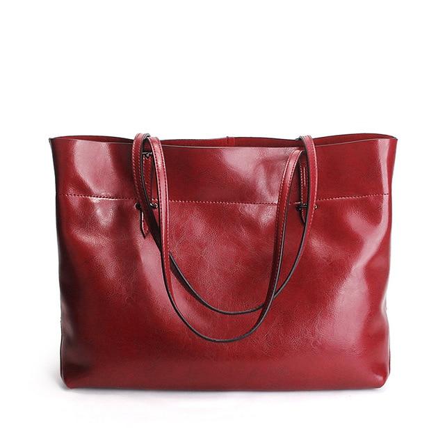 Large Capacity Women's Tote Purse Genuine Leather Brown Shoulder Handbag - SolaceConnect.com