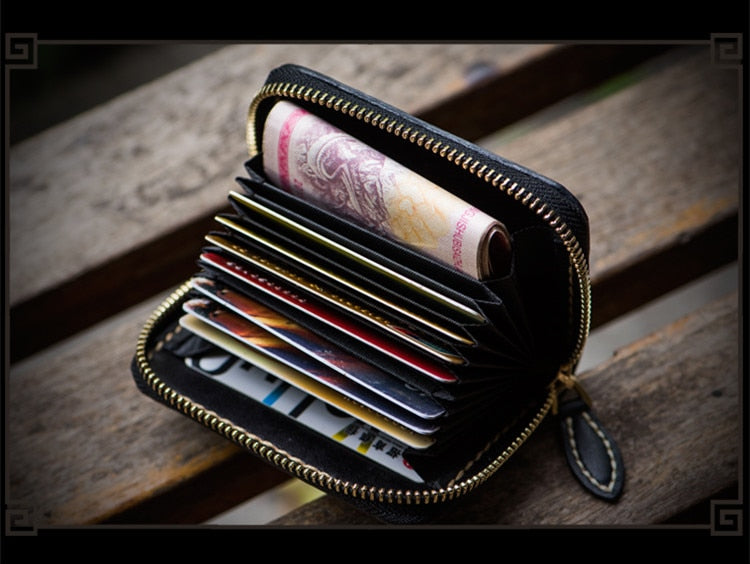 Men and Women Casual Genuine Leather Card Holder Zipper Coin Wallets  -  GeraldBlack.com