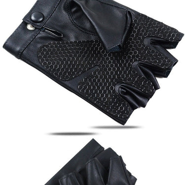 Men Black PU Leather Half Finger Gloves Solid Button Non-slip Half Finger Glove Driving Sports Punk  -  GeraldBlack.com