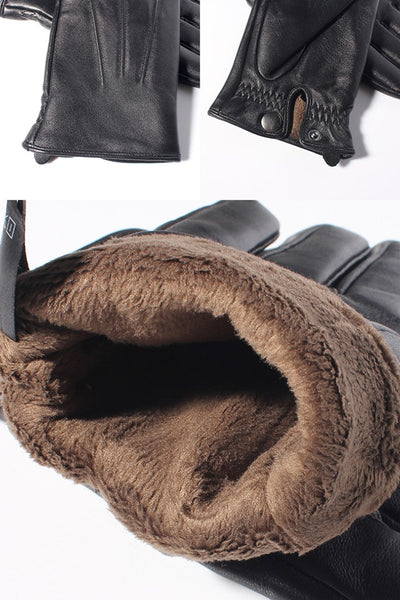 Men Genuine Leather Winter Touch Screen Black Real Sheepskin Wool Lining Warm Driving Gloves GSM050  -  GeraldBlack.com