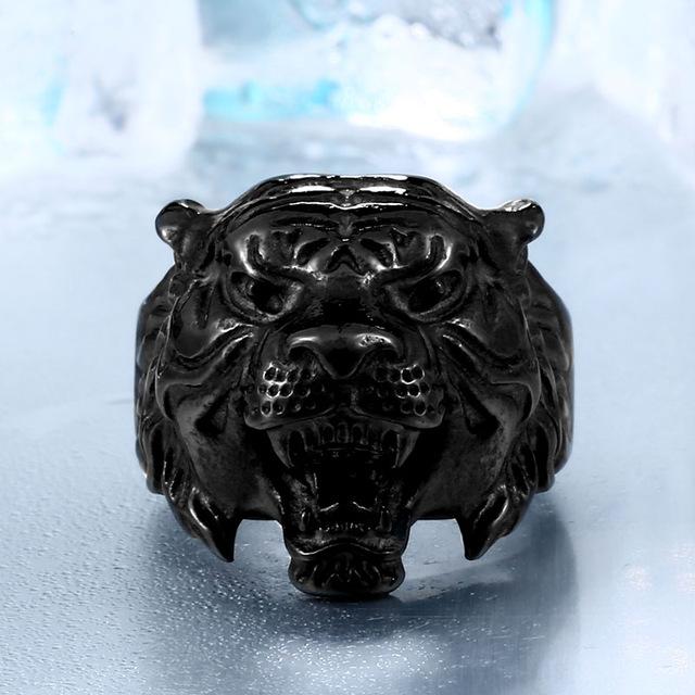 Men's Animal Pattern Stainless Steel Titanium Ring with Tiger Head  -  GeraldBlack.com