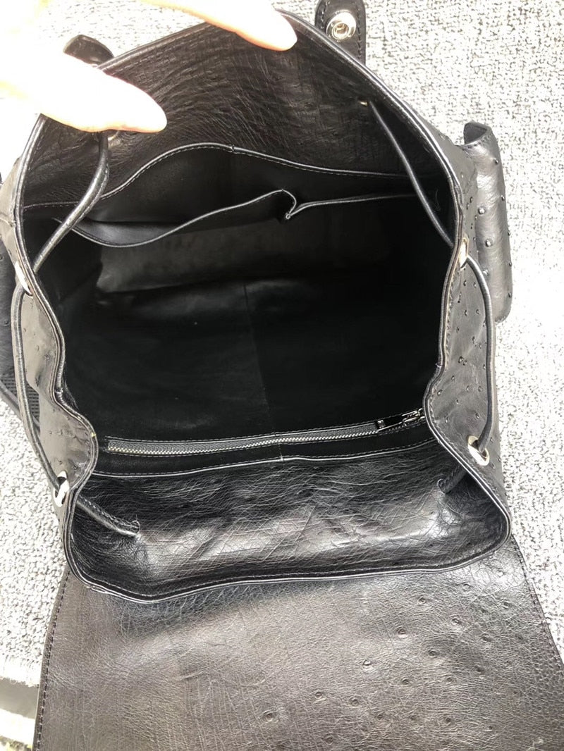 Men's Authentic Ostrich Skin Closure Black Travel Large Backpacks  -  GeraldBlack.com