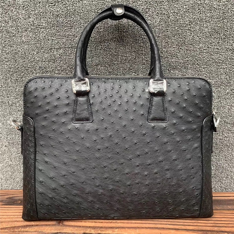 Men's Authentic Ostrich Skin Zipper Closure Working Business Handbag  -  GeraldBlack.com