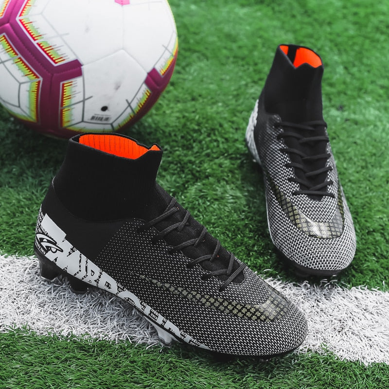 Men's Black Cleats High Ankle Breathable Outdoor Training Soccer Shoes  -  GeraldBlack.com