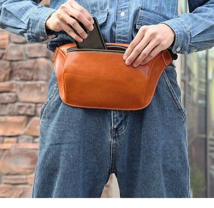Men's Casual Genuine Leather Cell Phone Travel Waist Chest Bag  -  GeraldBlack.com
