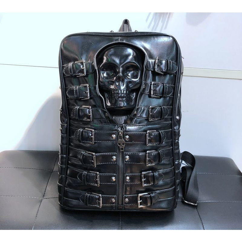 Men's Fashion Genuine Leather Skull Rivet Large Travel Backpacks  -  GeraldBlack.com