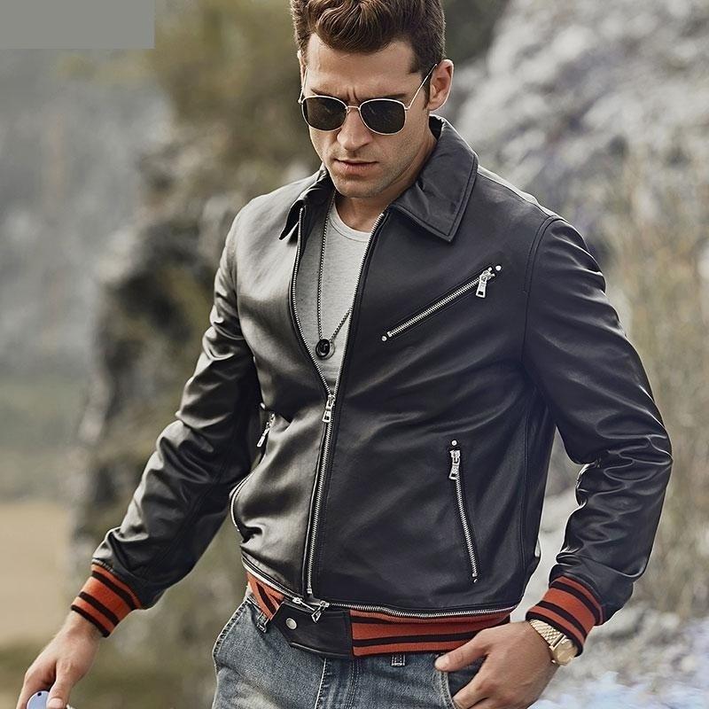 Men's Genuine Leather Motorcycle Slim Fit Biker Jacket with Zipper Closure - SolaceConnect.com