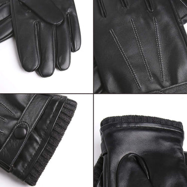 Men's Genuine Leather Winter Gloves Black Real Sheepskin Touch Screen Driving Gloves with Wool Knit Cuff GSM057  -  GeraldBlack.com