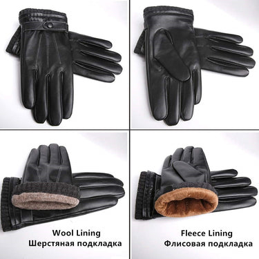 Men's Genuine Leather Winter Gloves Black Real Sheepskin Touch Screen Driving Gloves with Wool Knit  -  GeraldBlack.com