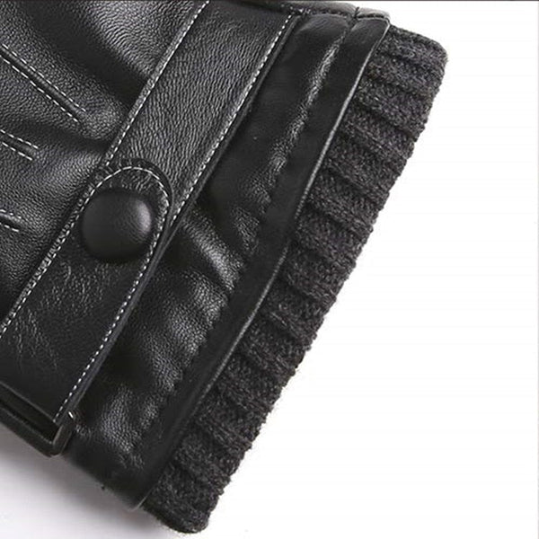 Men's Genuine Leather Winter Gloves Black Real Sheepskin Touch Screen Driving Gloves with Wool Knit  -  GeraldBlack.com