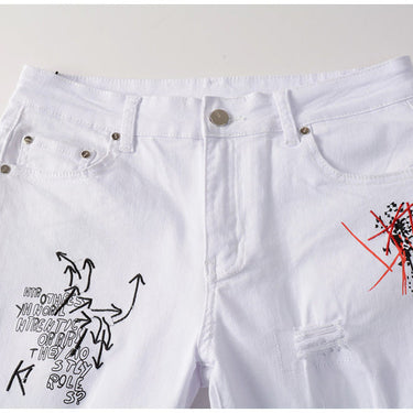 Men's Letters Embroidery Printed Stretch Slim Straight Denim Pants  -  GeraldBlack.com
