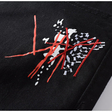 Men's Letters Embroidery Printed Stretch Slim Straight Denim Pants  -  GeraldBlack.com