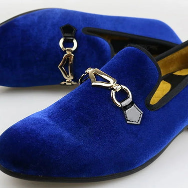 Men's Velvet Shoes With Peach Heart Metal Buckle Loafers  -  GeraldBlack.com