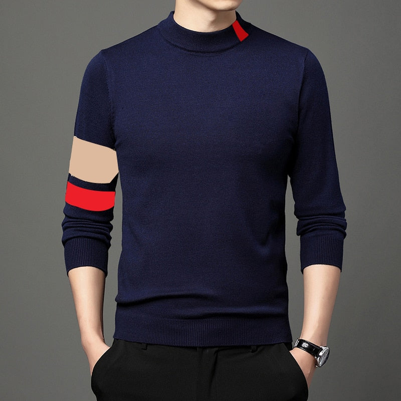 Navy 2 Color Casual Thick Warm Winter Men's Luxury Knitted Pullover Sweater Wear Jersey Fashions 71819  -  GeraldBlack.com