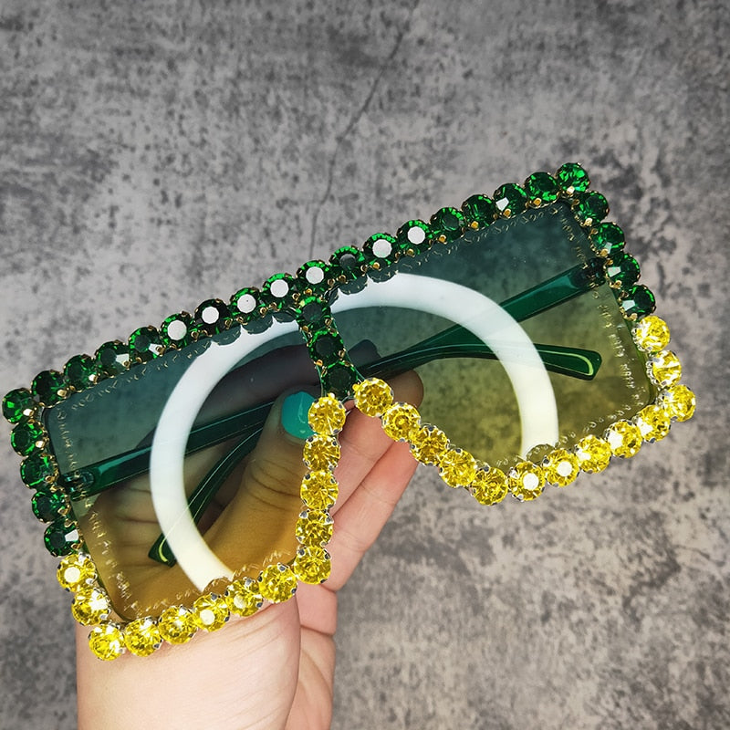 Oversized Glitter Crystal Women Bling Rhinestone Luxury Fashion Shade UV400 Sunglasses  -  GeraldBlack.com