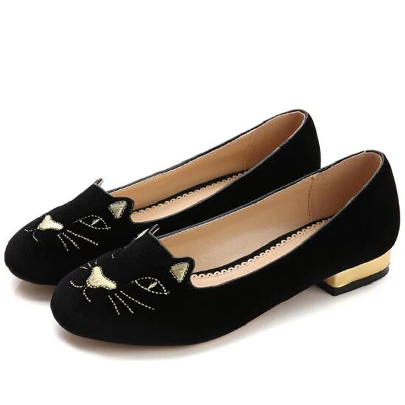 Pay Link Cute Cat Design Women Flats Round Toe Flat Black Blue Zapatillas Mujer Slip On Shoes  -  GeraldBlack.com