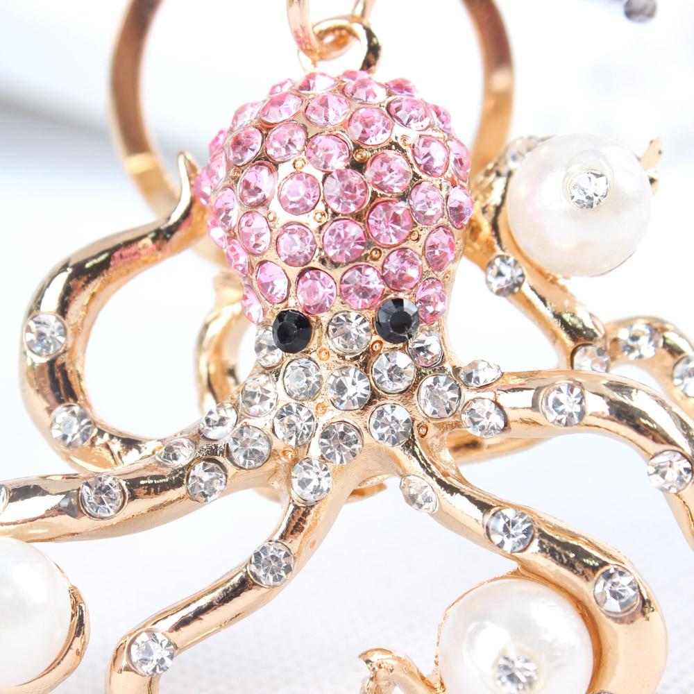 Pink Octopus Pearl Crystal Charm Pendant Purse Handbag Car Key Ring Chain  -  GeraldBlack.com