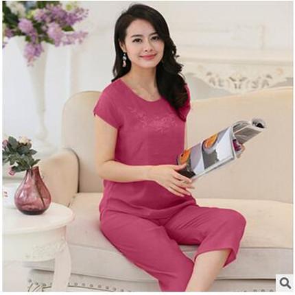 Plus Size Women's Cotton Short Sleeve Pyjamas Home Clothes Sleepwear Set - SolaceConnect.com