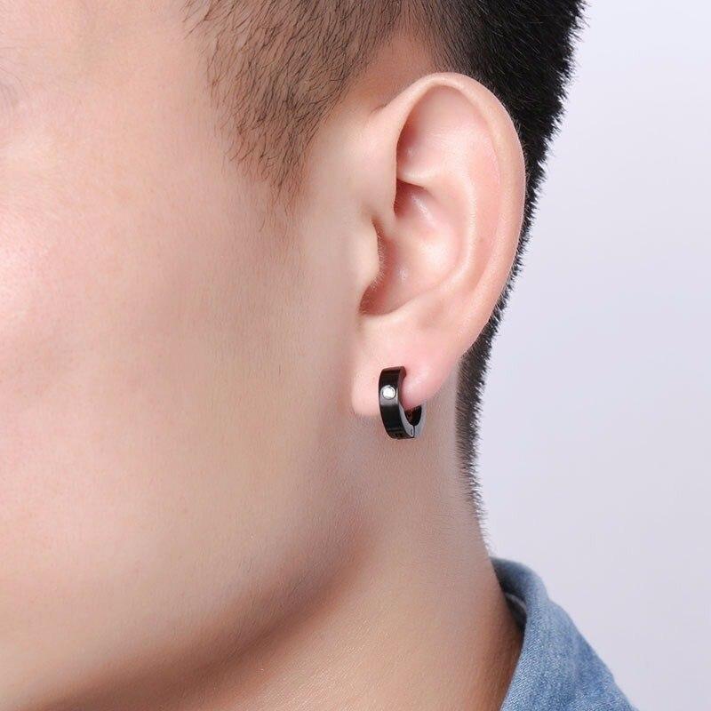 Punk Unisex Small Stainless Steel Circle with AAA CZ Stone Hoop Earrings  -  GeraldBlack.com