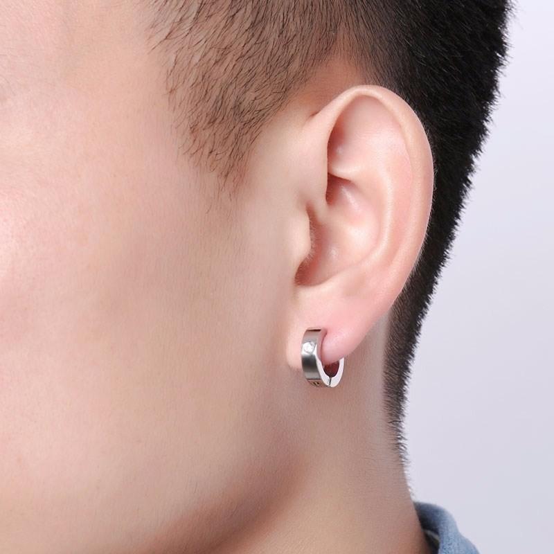 Punk Unisex Small Stainless Steel Circle with AAA CZ Stone Hoop Earrings  -  GeraldBlack.com