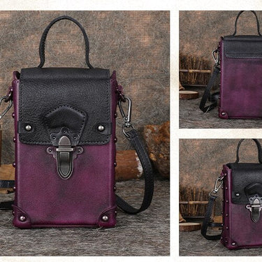Retro Women Lock Genuine Leather Shoulder Slung Vertical Bag Phone Small Square Box Bag Handbag  -  GeraldBlack.com