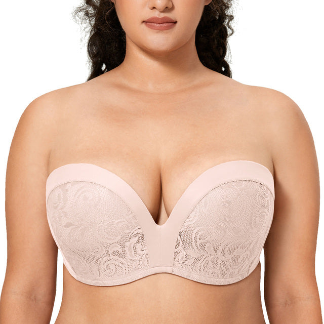 Rose Smoked Lace Slightly Lined Underwire Lift Strapless Bra for Women  -  GeraldBlack.com